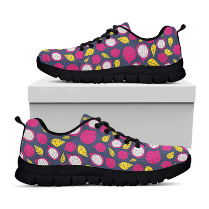 Purple Pitaya Pattern Print Black Sneakers