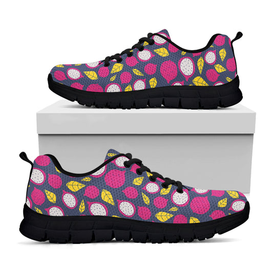 Purple Pitaya Pattern Print Black Sneakers