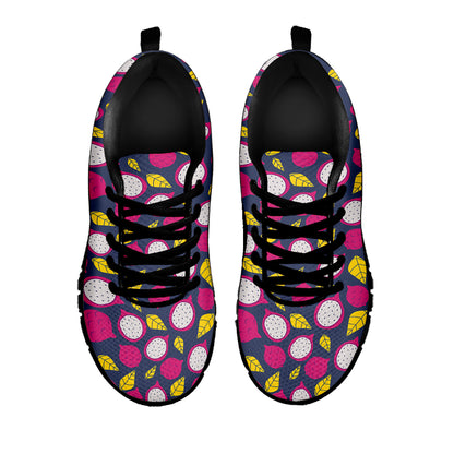 Purple Pitaya Pattern Print Black Sneakers
