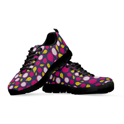 Purple Pitaya Pattern Print Black Sneakers