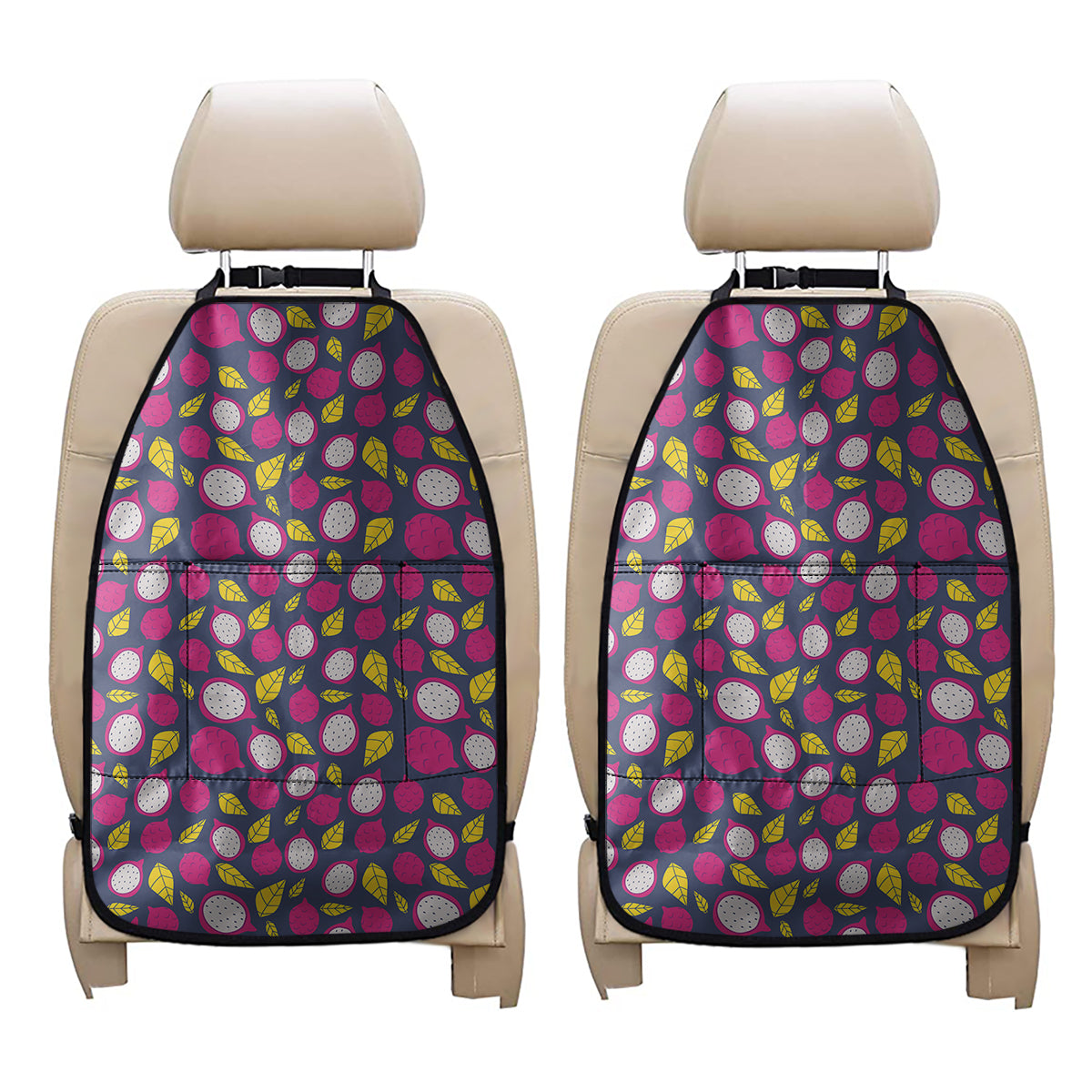 Purple Pitaya Pattern Print Car Seat Organizers