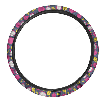 Purple Pitaya Pattern Print Car Steering Wheel Cover