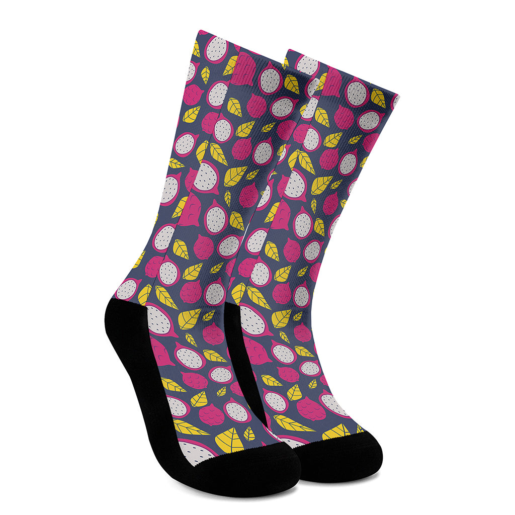 Purple Pitaya Pattern Print Crew Socks