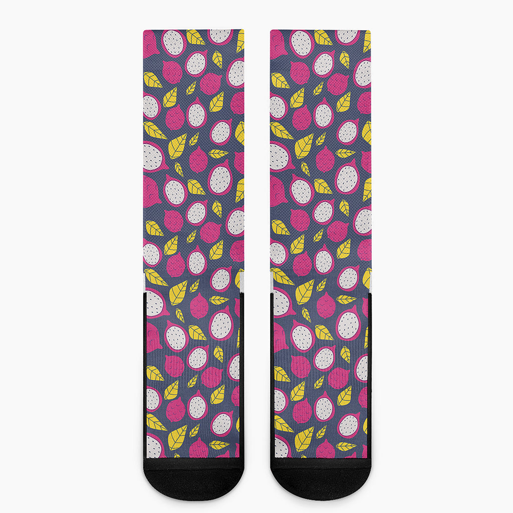 Purple Pitaya Pattern Print Crew Socks