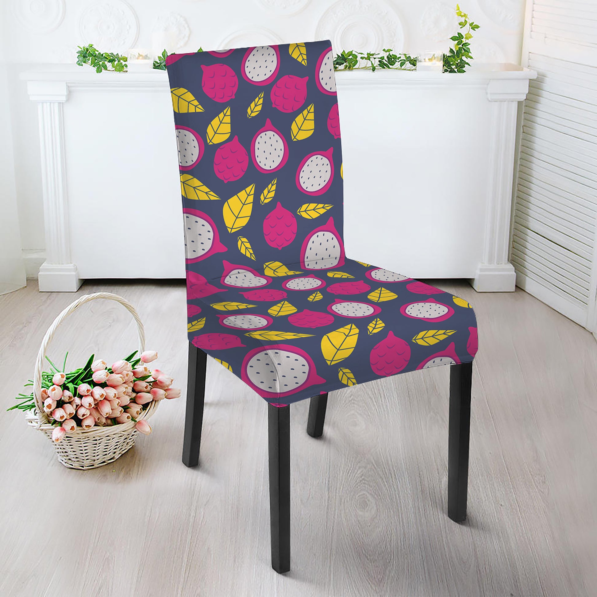 Purple Pitaya Pattern Print Dining Chair Slipcover