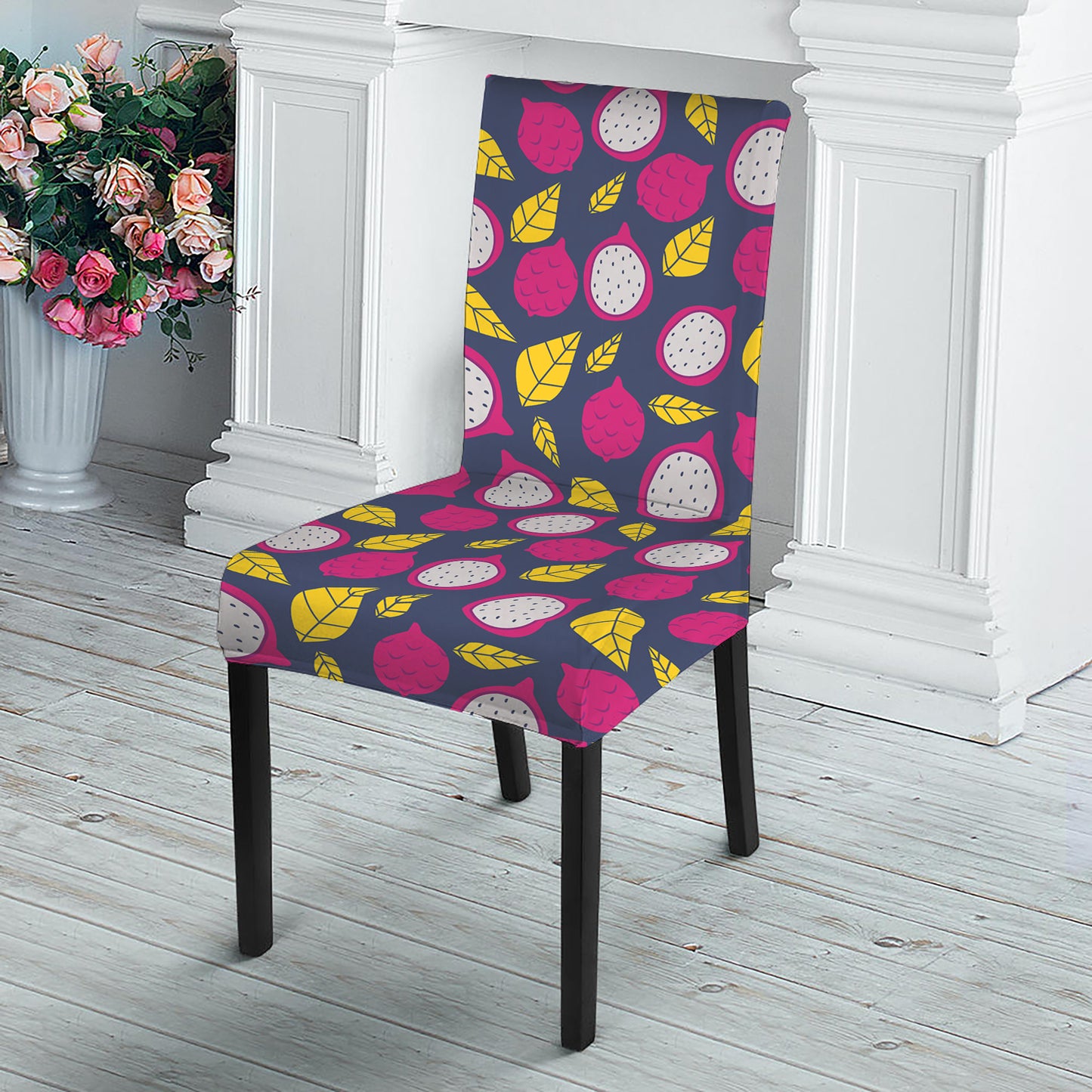 Purple Pitaya Pattern Print Dining Chair Slipcover