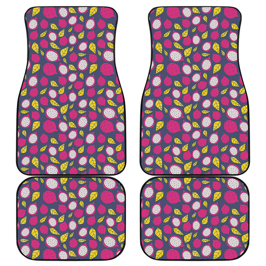 Purple Pitaya Pattern Print Front and Back Car Floor Mats