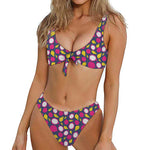 Purple Pitaya Pattern Print Front Bow Tie Bikini