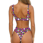 Purple Pitaya Pattern Print Front Bow Tie Bikini