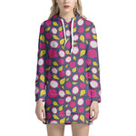 Purple Pitaya Pattern Print Hoodie Dress