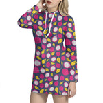 Purple Pitaya Pattern Print Hoodie Dress