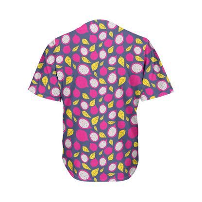 Purple Pitaya Pattern Print Men's Baseball Jersey