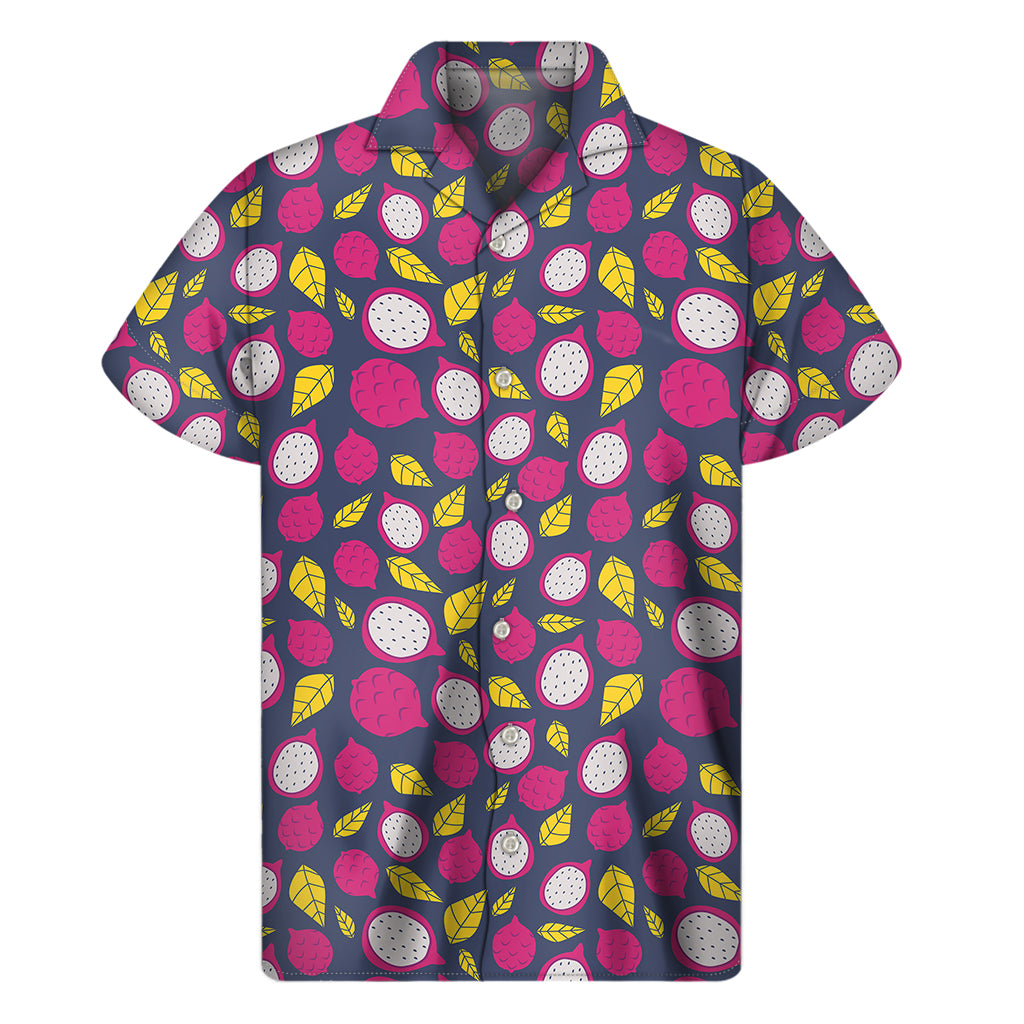 Purple Pitaya Pattern Print Men's Short Sleeve Shirt