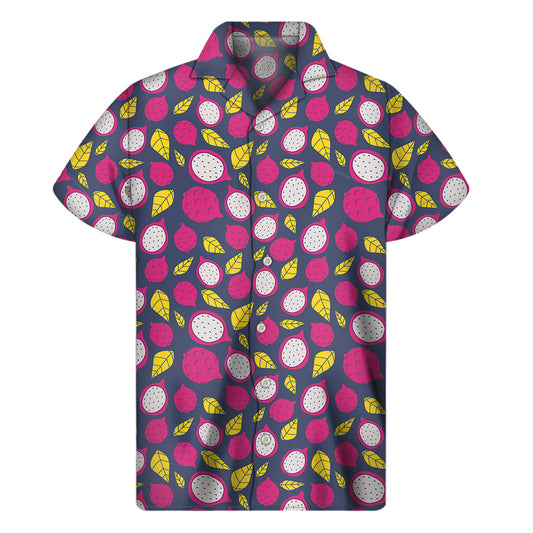 Purple Pitaya Pattern Print Men's Short Sleeve Shirt