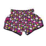 Purple Pitaya Pattern Print Muay Thai Boxing Shorts