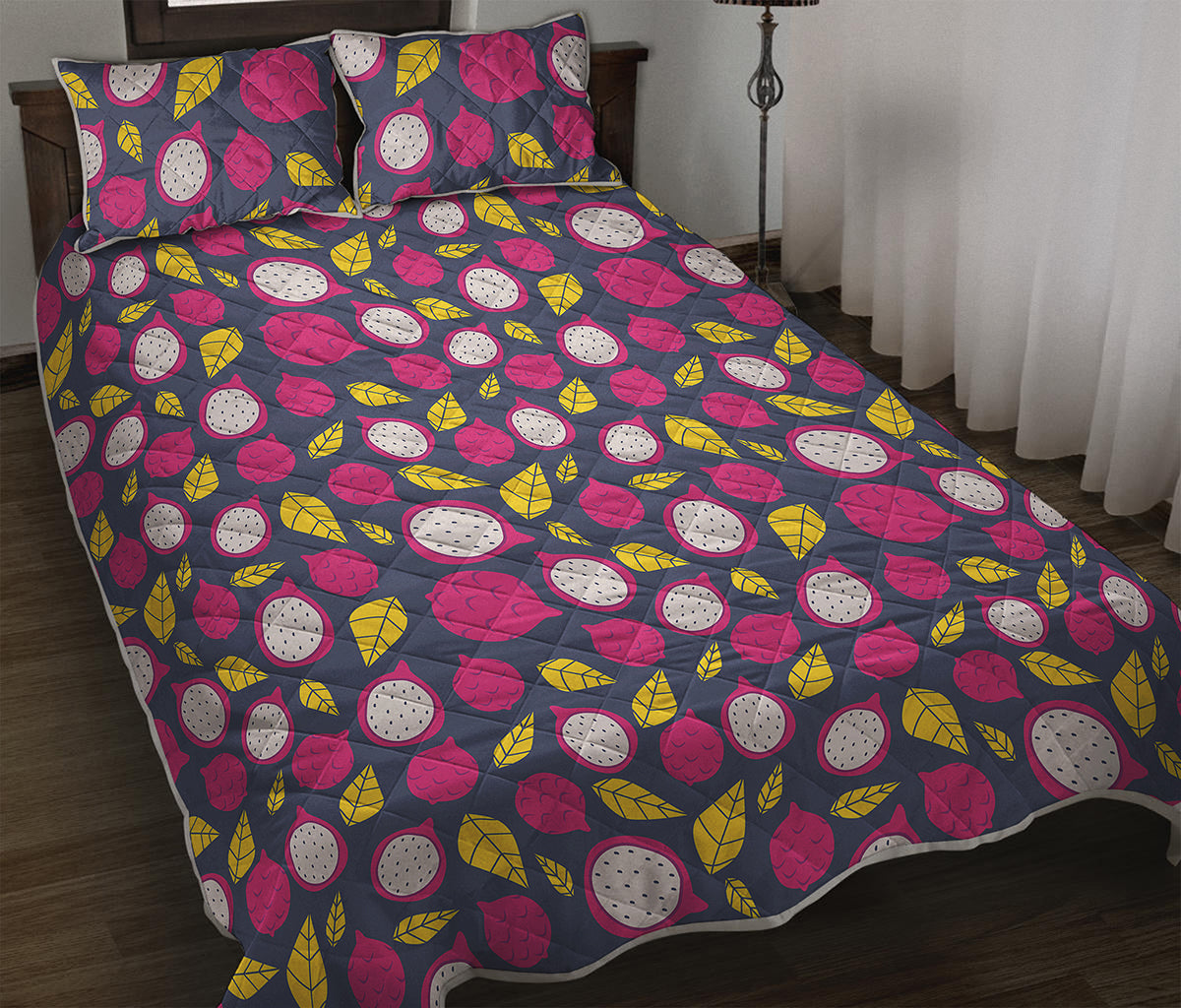 Purple Pitaya Pattern Print Quilt Bed Set