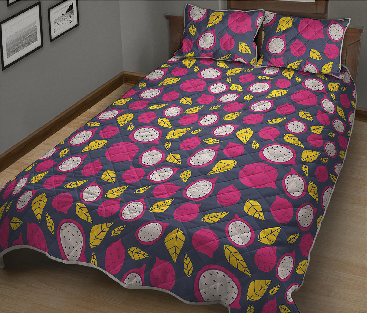 Purple Pitaya Pattern Print Quilt Bed Set