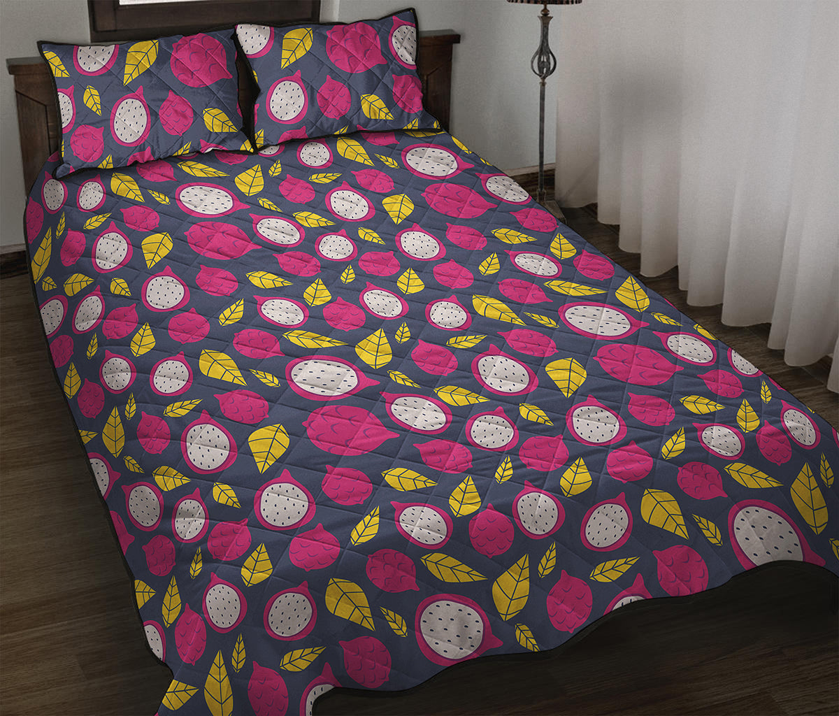 Purple Pitaya Pattern Print Quilt Bed Set