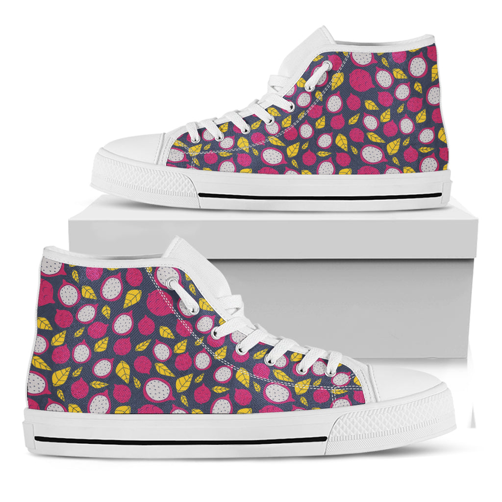 Purple Pitaya Pattern Print White High Top Shoes