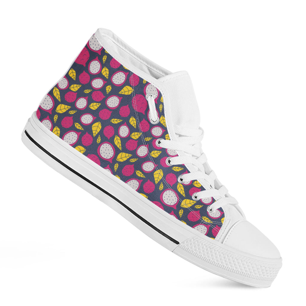 Purple Pitaya Pattern Print White High Top Shoes