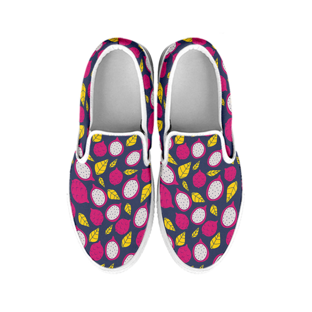 Purple Pitaya Pattern Print White Slip On Shoes