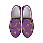 Purple Pizza Pattern Print Black Slip On Shoes