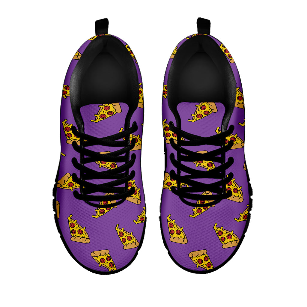 Purple Pizza Pattern Print Black Sneakers