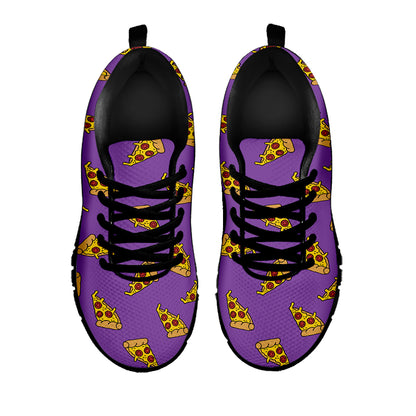 Purple Pizza Pattern Print Black Sneakers
