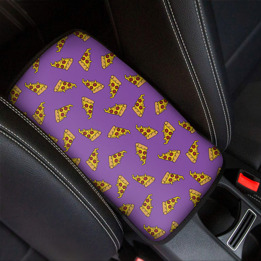 Purple Pizza Pattern Print Car Center Console Cover