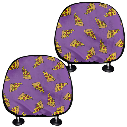 Purple Pizza Pattern Print Car Headrest Covers