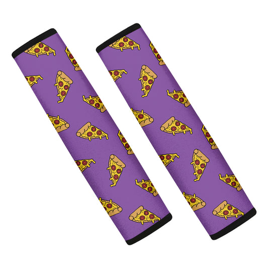 Purple Pizza Pattern Print Car Seat Belt Covers