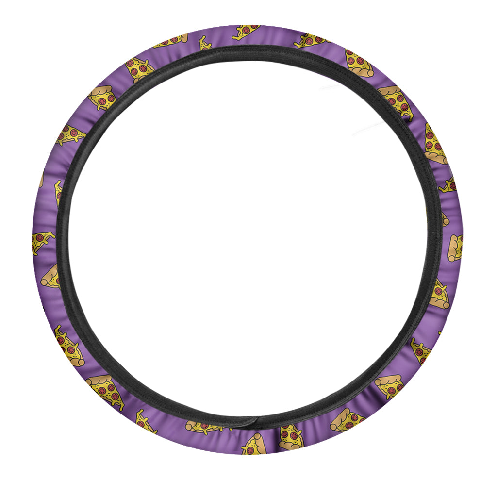 Purple Pizza Pattern Print Car Steering Wheel Cover