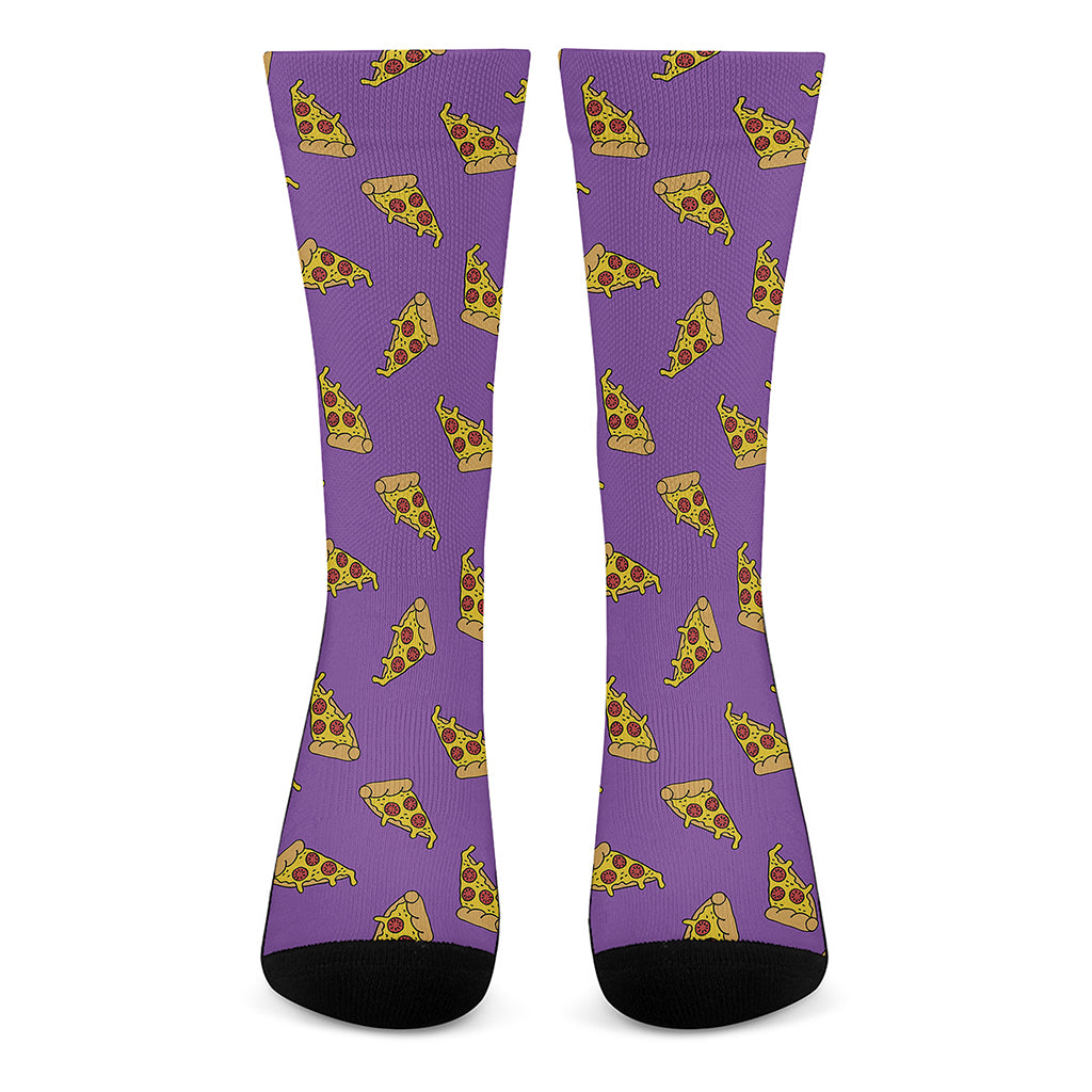 Purple Pizza Pattern Print Crew Socks