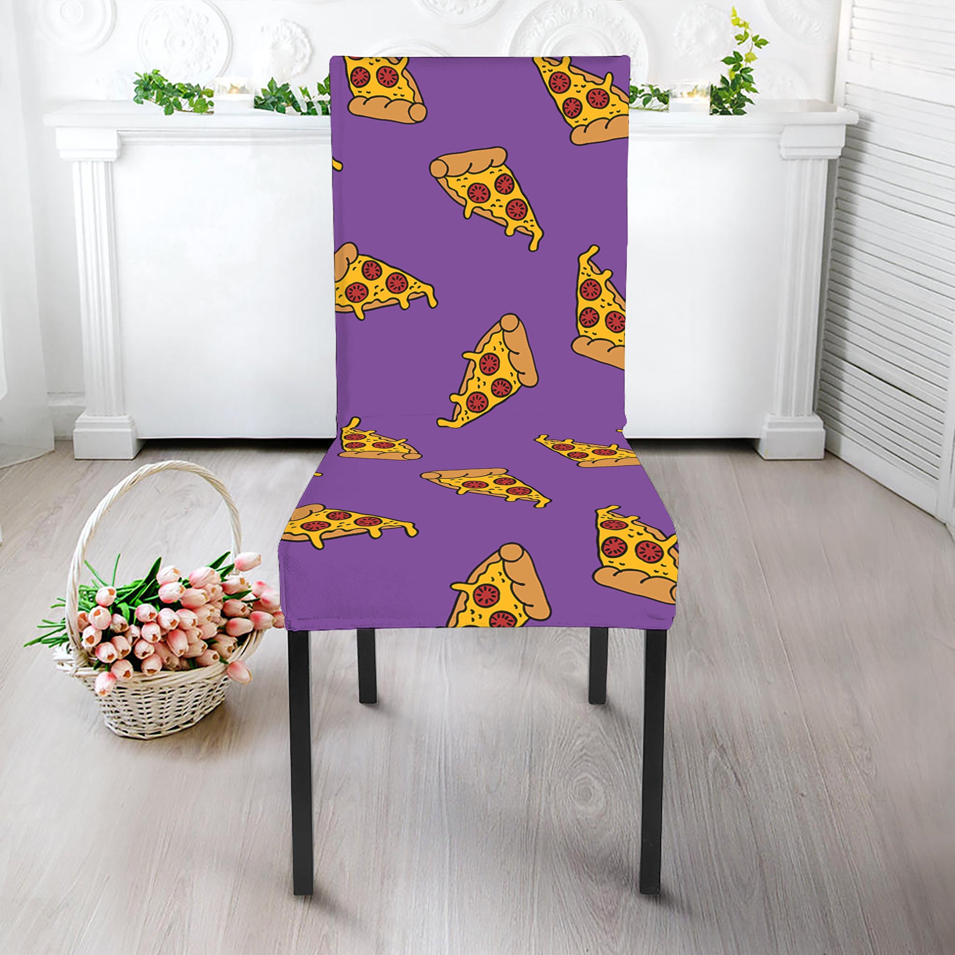 Purple Pizza Pattern Print Dining Chair Slipcover