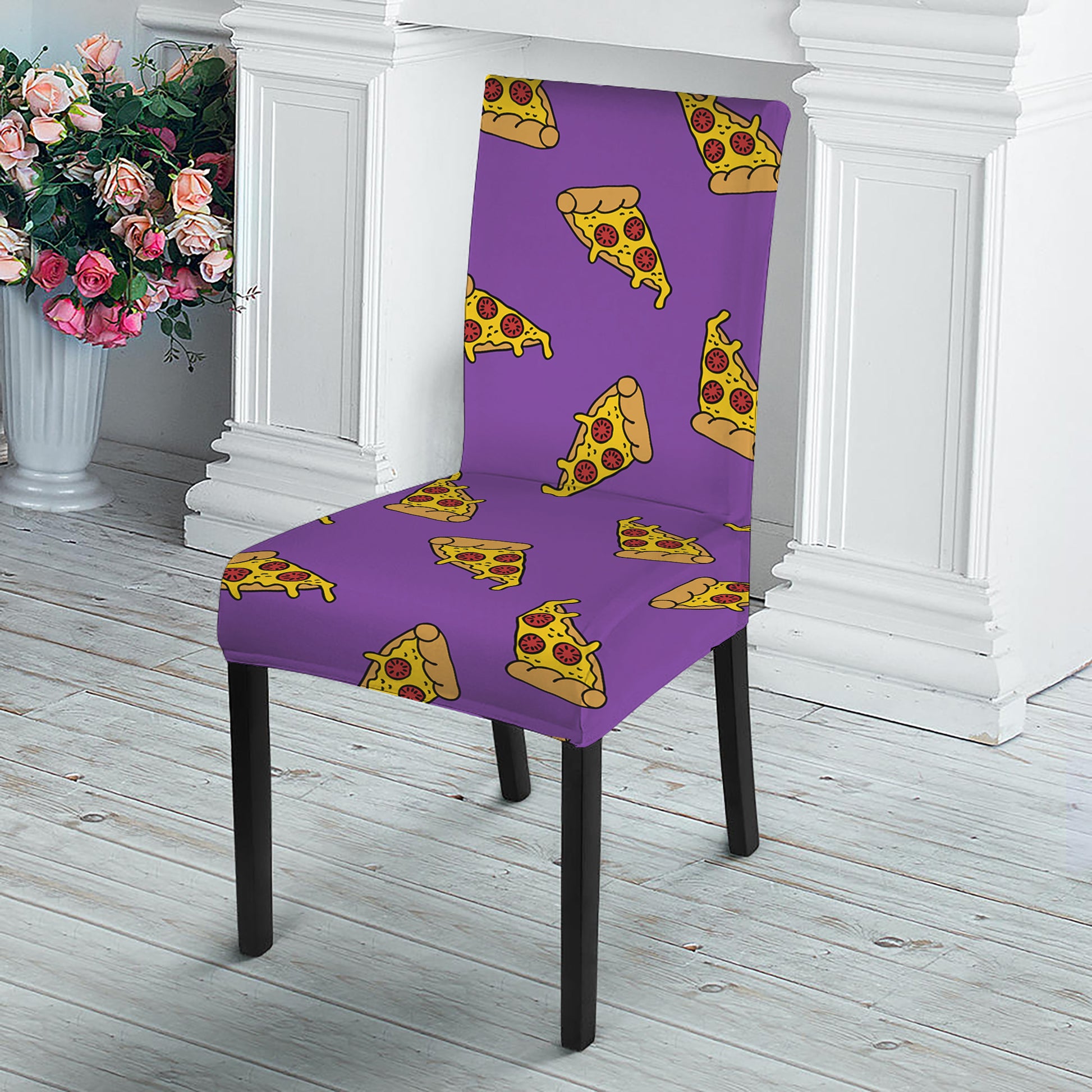 Purple Pizza Pattern Print Dining Chair Slipcover