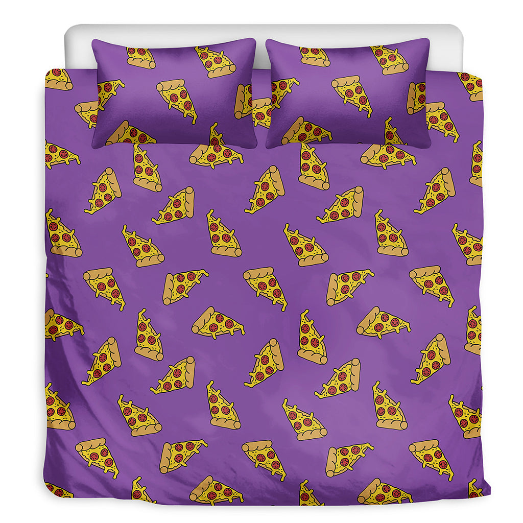 Purple Pizza Pattern Print Duvet Cover Bedding Set