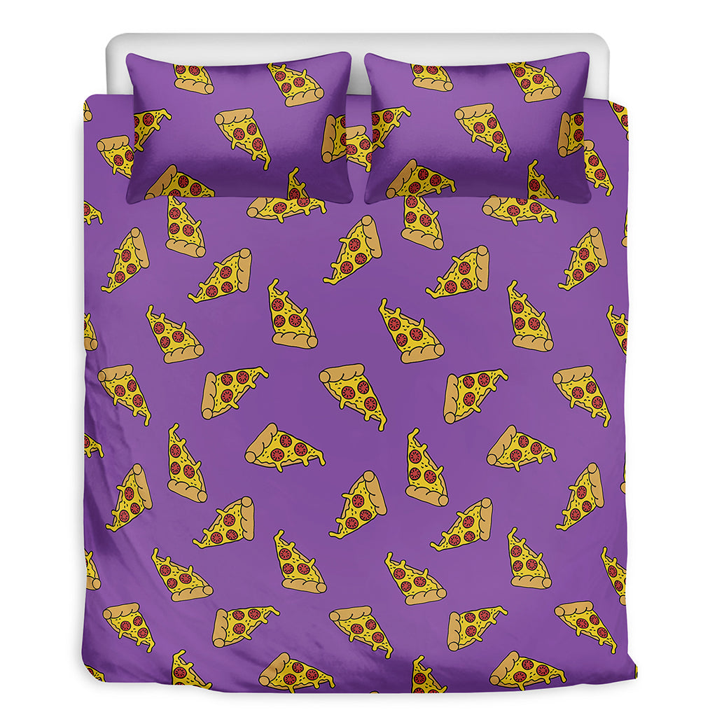 Purple Pizza Pattern Print Duvet Cover Bedding Set