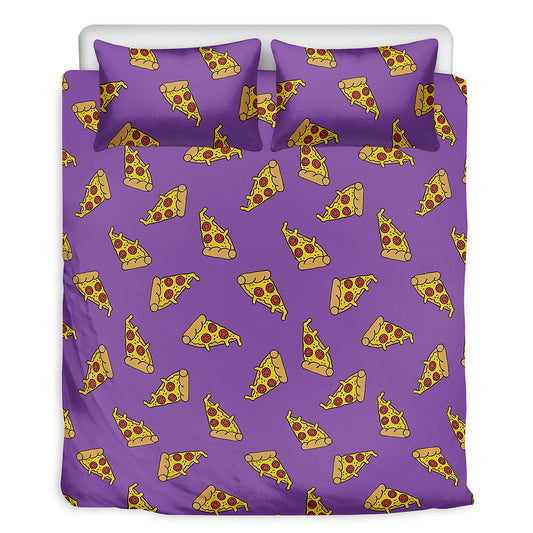 Purple Pizza Pattern Print Duvet Cover Bedding Set