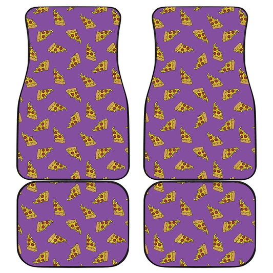Purple Pizza Pattern Print Front and Back Car Floor Mats