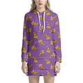 Purple Pizza Pattern Print Pullover Hoodie Dress