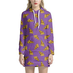 Purple Pizza Pattern Print Hoodie Dress