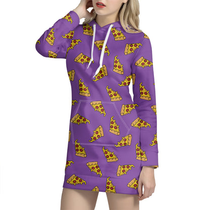 Purple Pizza Pattern Print Hoodie Dress