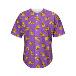 Purple Pizza Pattern Print Men's Baseball Jersey