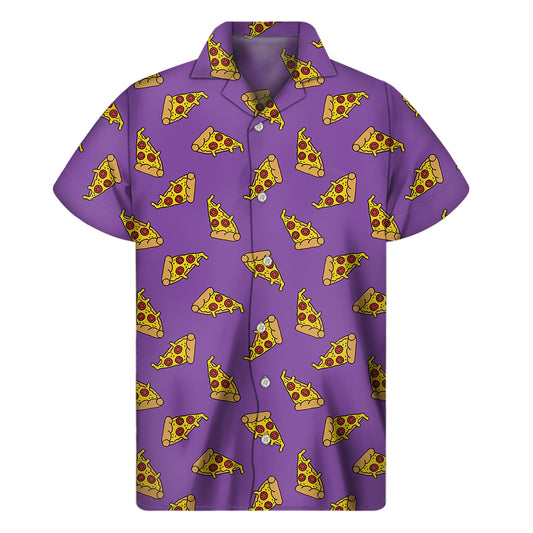Purple Pizza Pattern Print Men's Short Sleeve Shirt