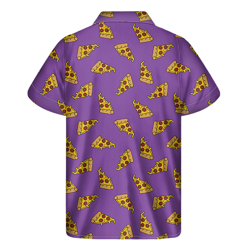 Purple Pizza Pattern Print Men's Short Sleeve Shirt