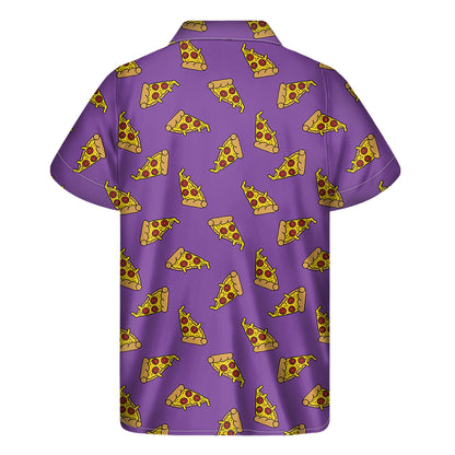 Purple Pizza Pattern Print Men's Short Sleeve Shirt