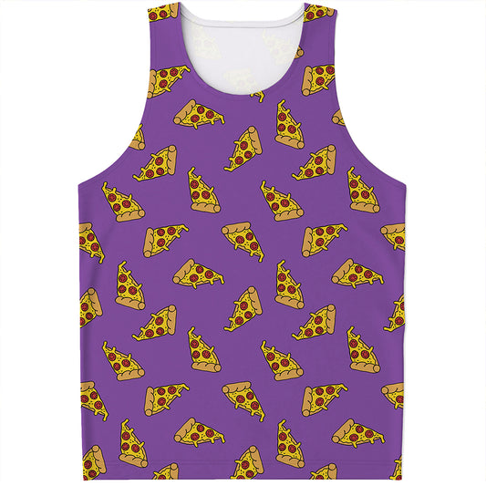 Purple Pizza Pattern Print Men's Tank Top