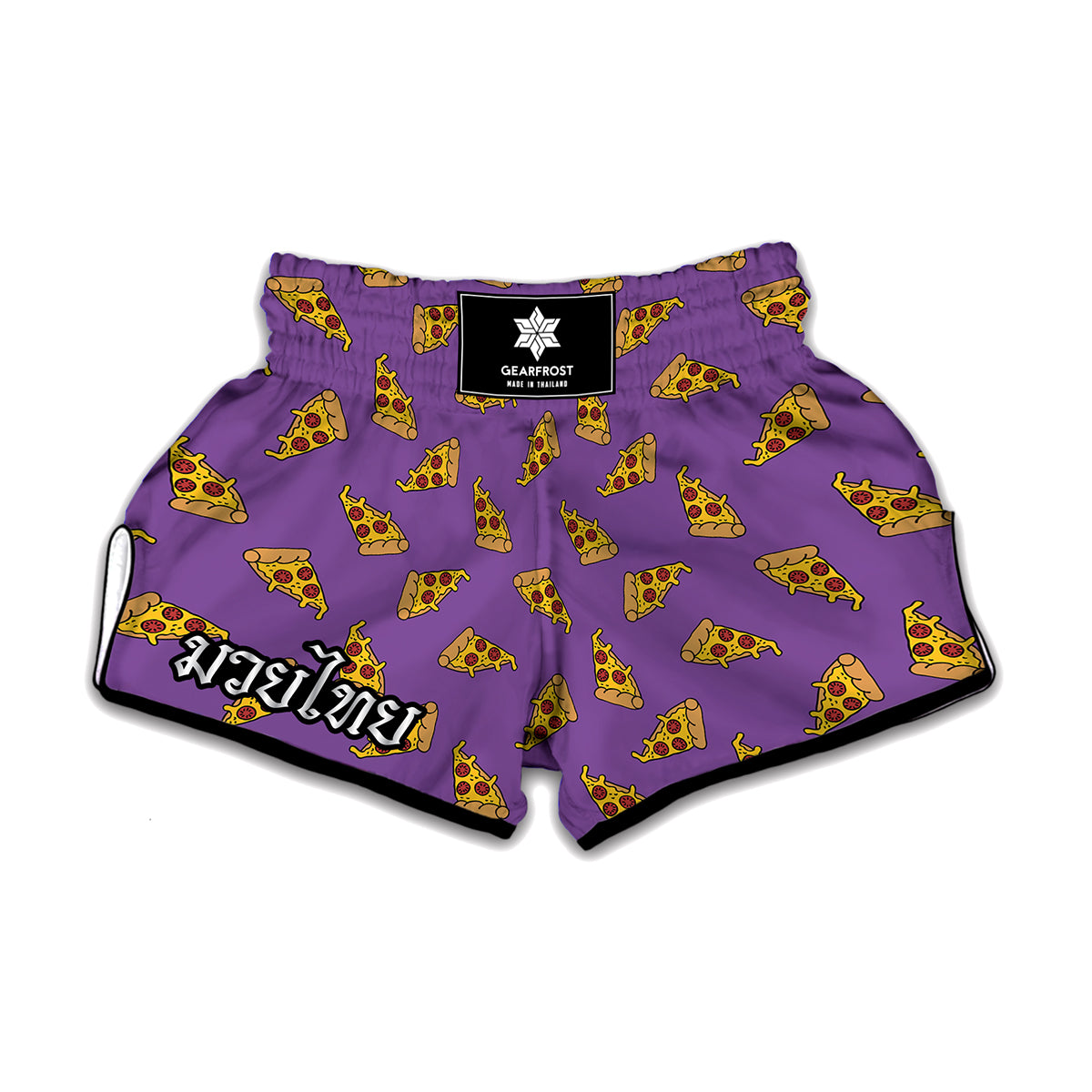 Purple Pizza Pattern Print Muay Thai Boxing Shorts