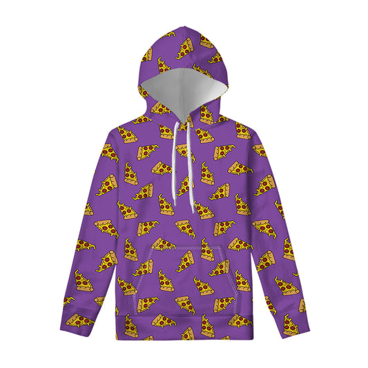Purple Pizza Pattern Print Pullover Hoodie