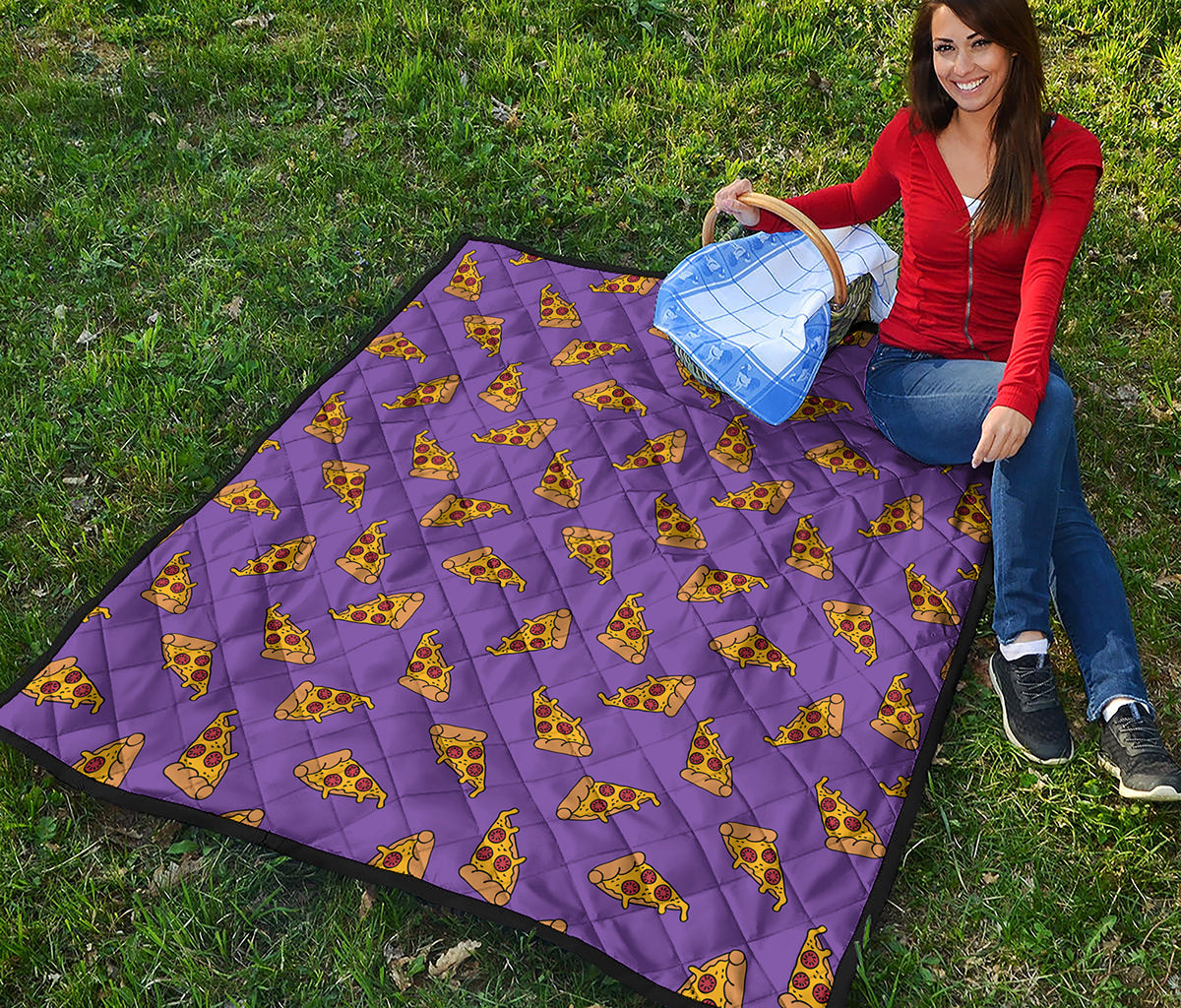 Purple Pizza Pattern Print Quilt